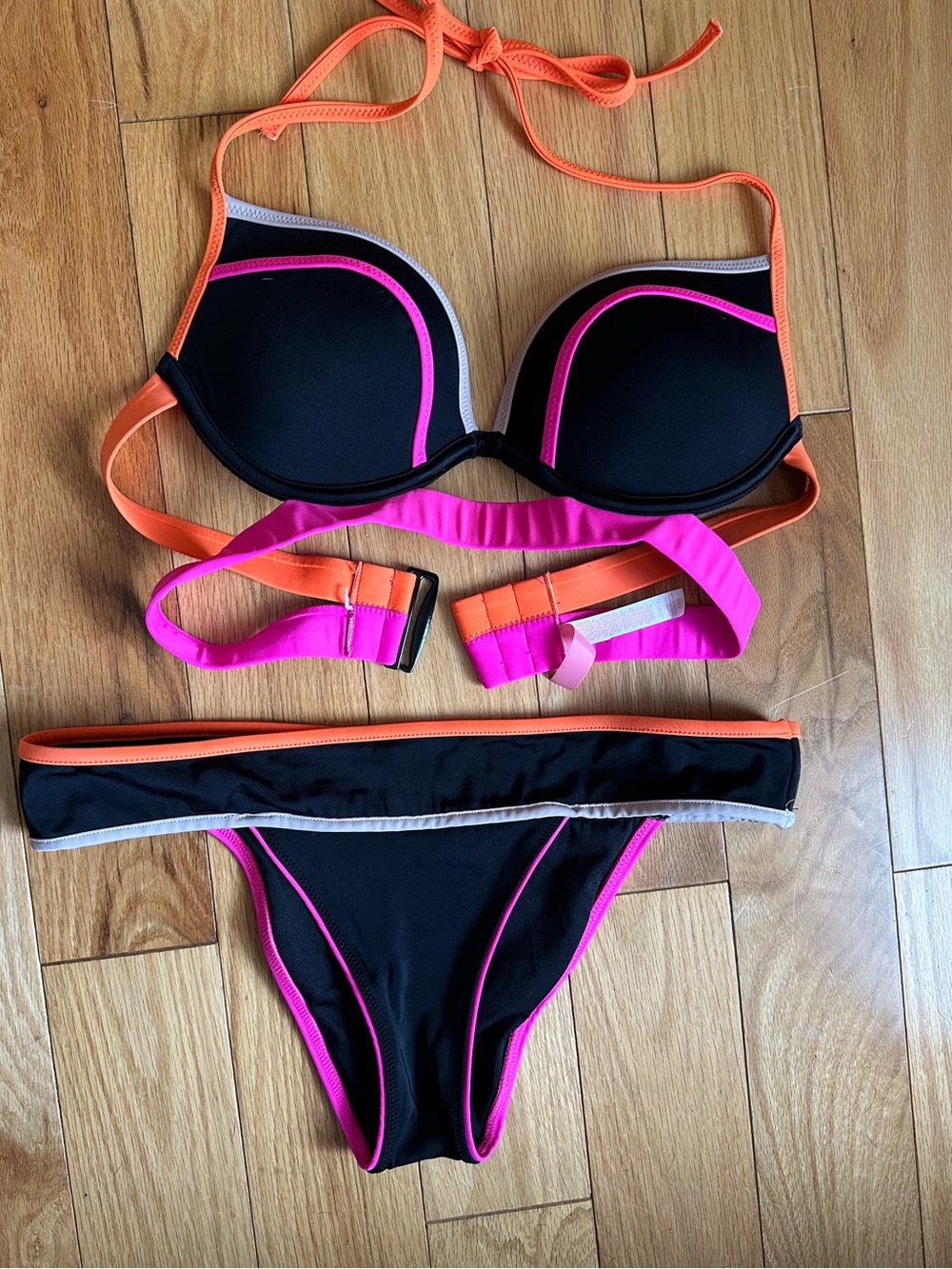 Victoria's Secret Black Bikini with Pink & Orange Trim
